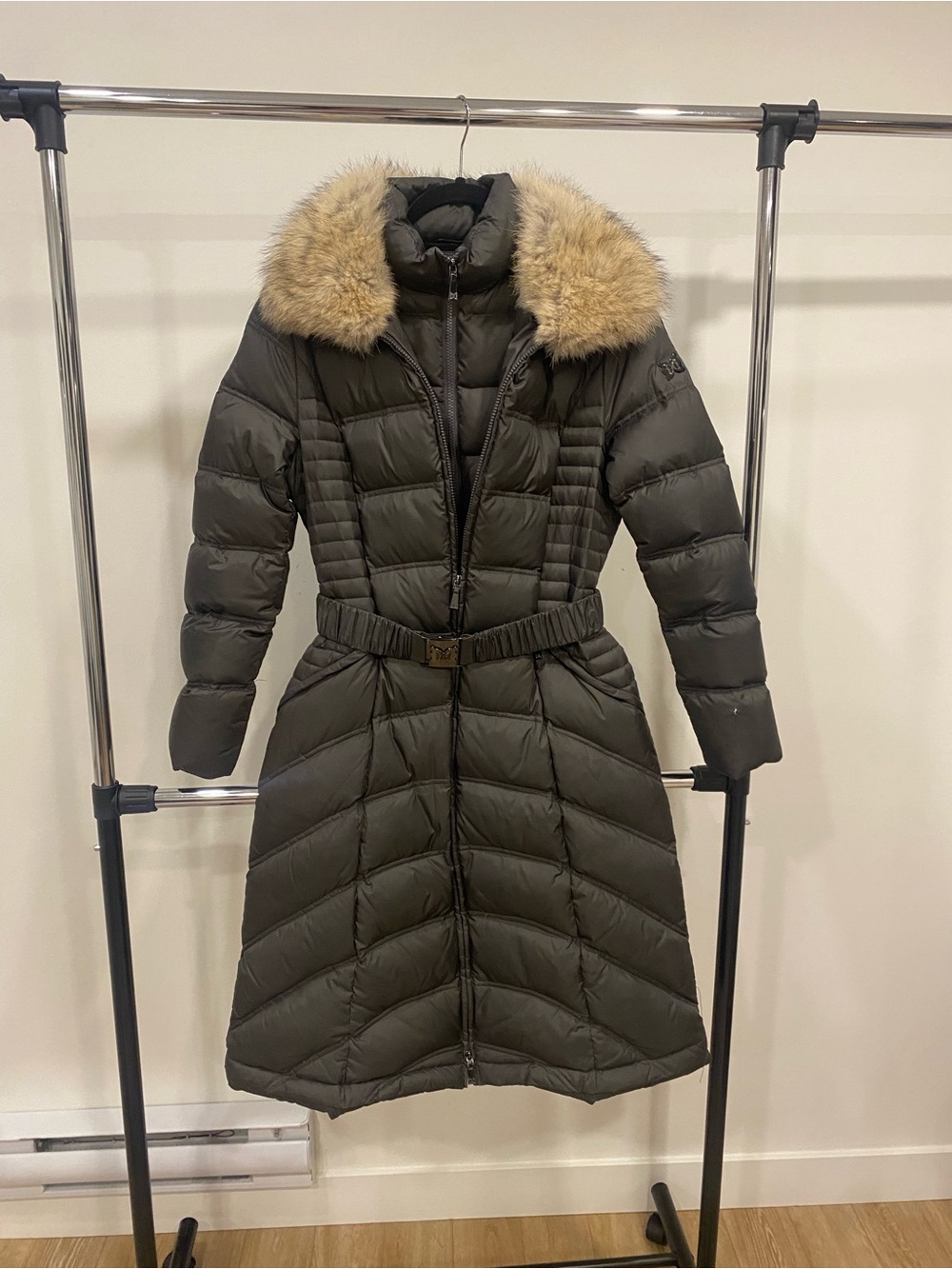 Mackage Olive Green Down Parka Fur Hood Belted Winter Coat